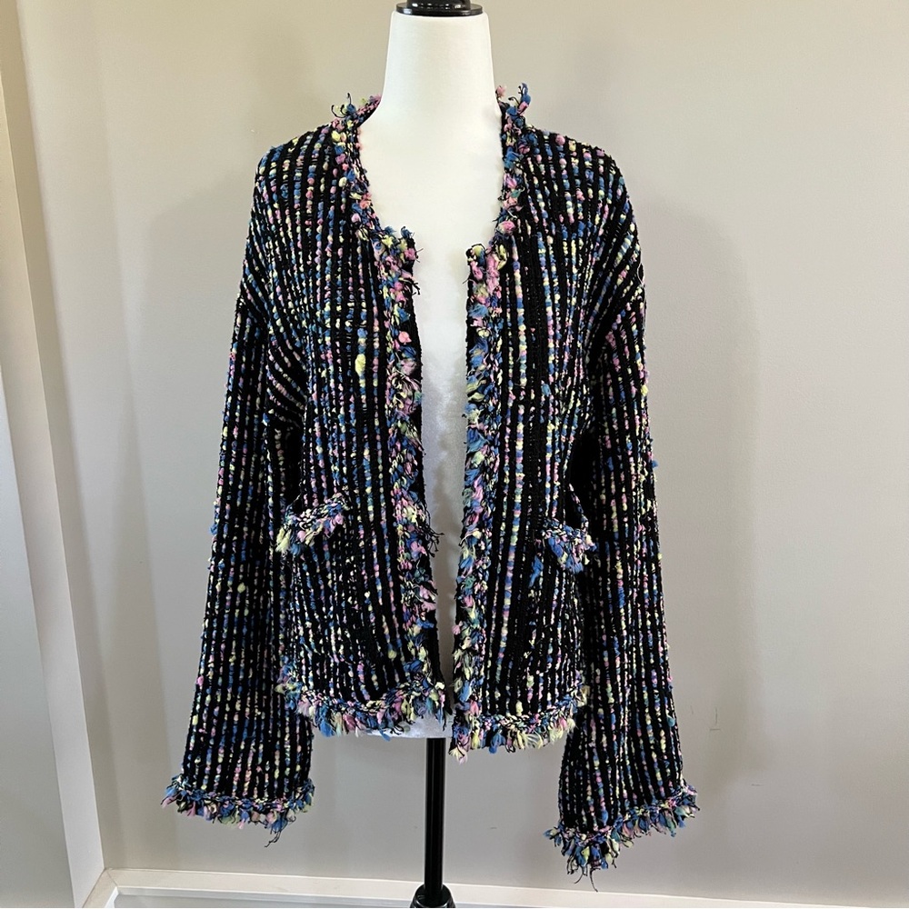 Colourful knit fringe cardigan size Large